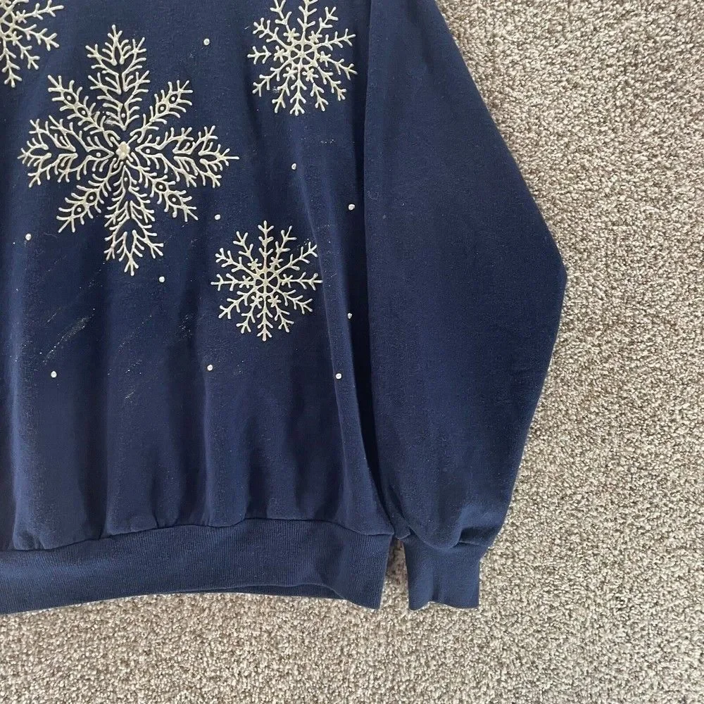 Vintage‎ Snowflake Sweatshirt Womens Medium Blue Pullover Jerzees Made In USA
